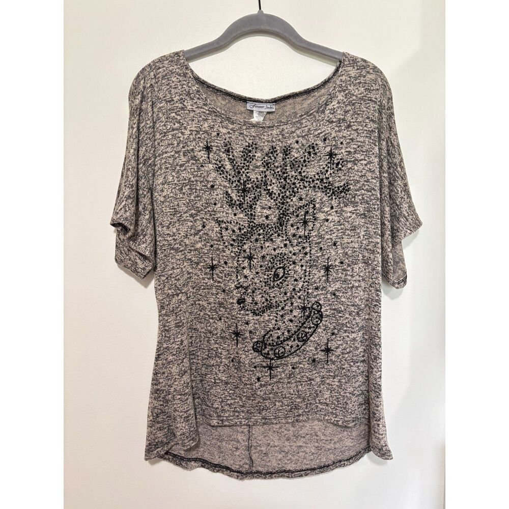 Forever Jade Embellished Graphic Tee Medium Boho Studded Top USA Deer Y2K Street